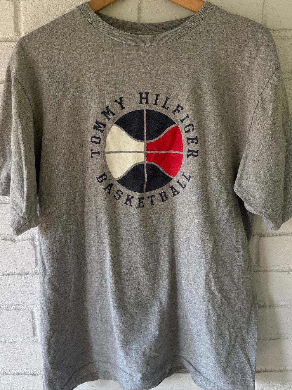 1990s Tommy Hilfiger Basketball Tee - “Made in USA” Woven Satin Tag - Mens SMALL